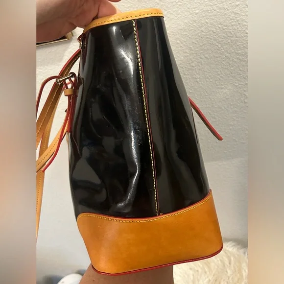 Dooney & Bourke Black Patent Tote with Tan Trim and Pink Interior w/ Reg. paper - Picture 11 of 13